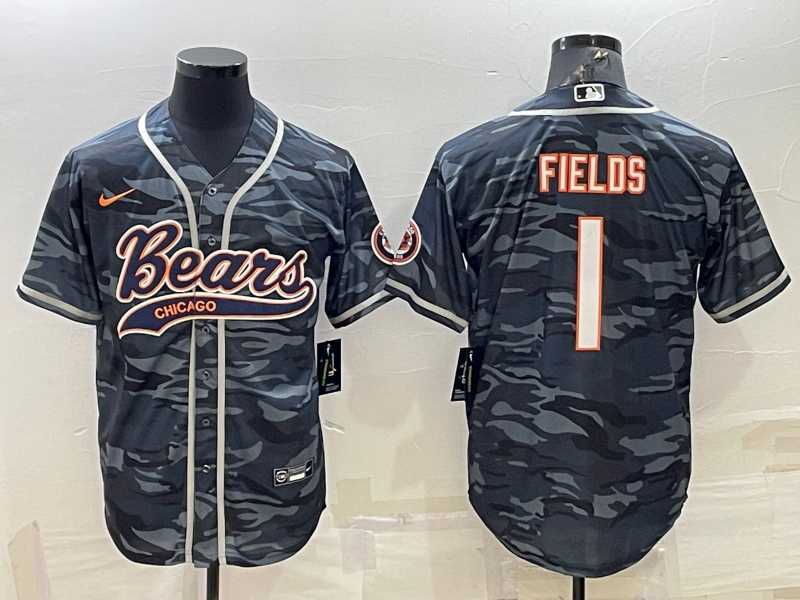 Men's Chicago Bears Blank #1 Justin Fields Grey Camo With Patch Cool Base Stitched Baseball Jersey,We sell and wholesale Men's Chicago Bears Blank #1 Justin Fields Grey Camo With Patch Cool Base Stitched Baseball Jersey on line form chian!